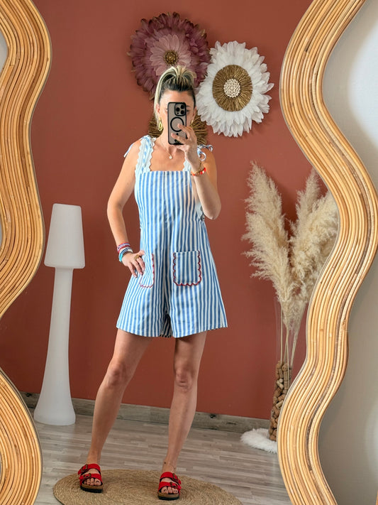 Salopette short rayée