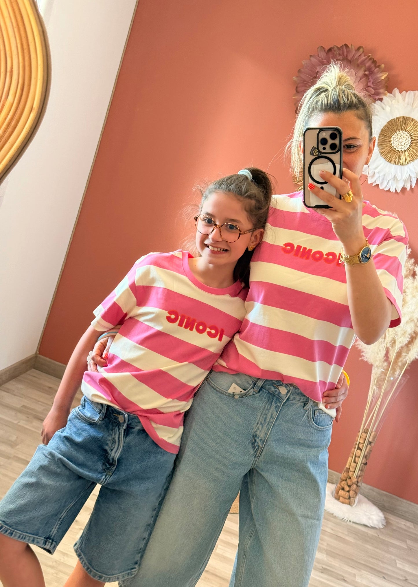 Tee shirt Iconic enfant rose rayé