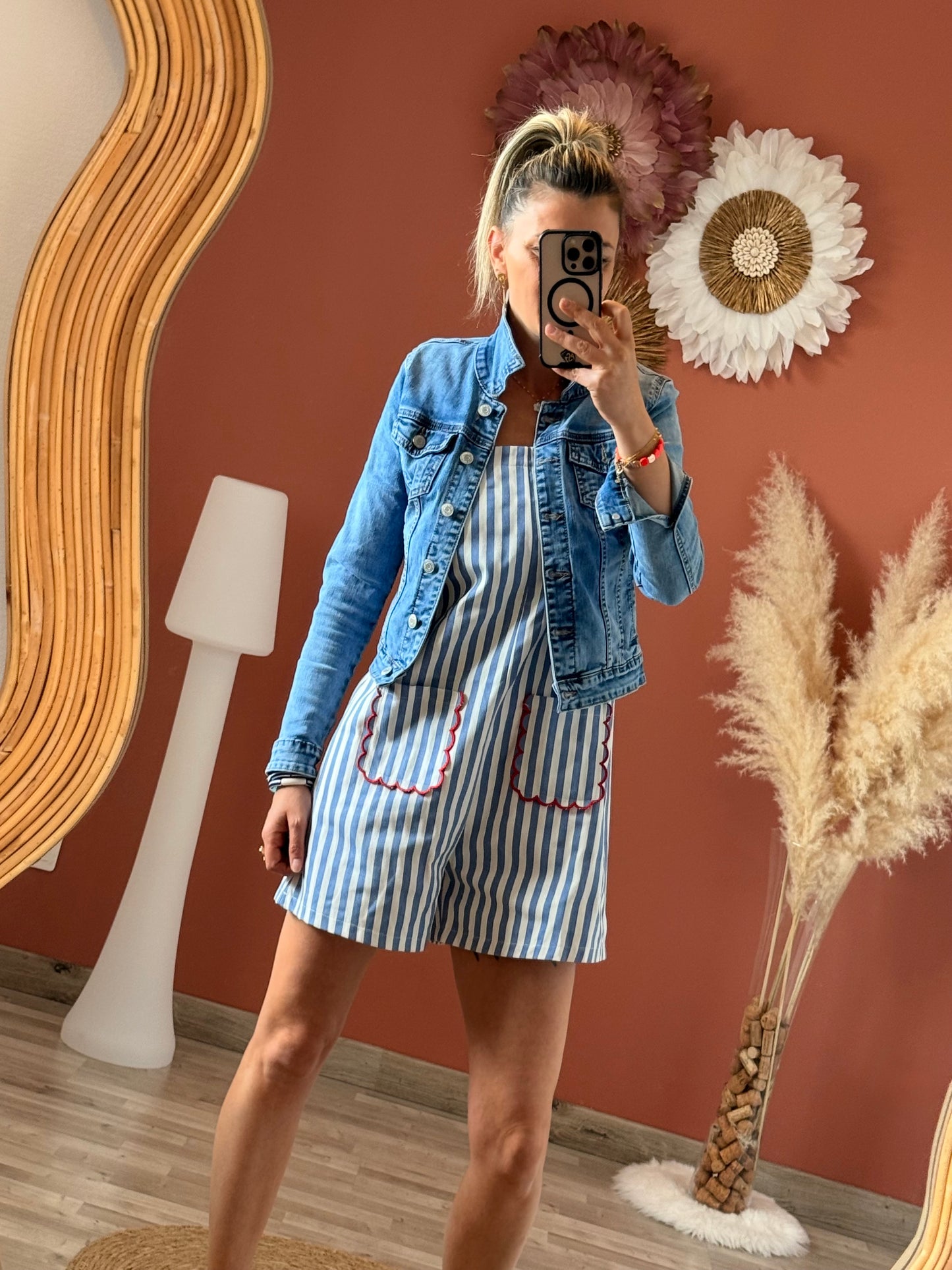 Salopette short rayée