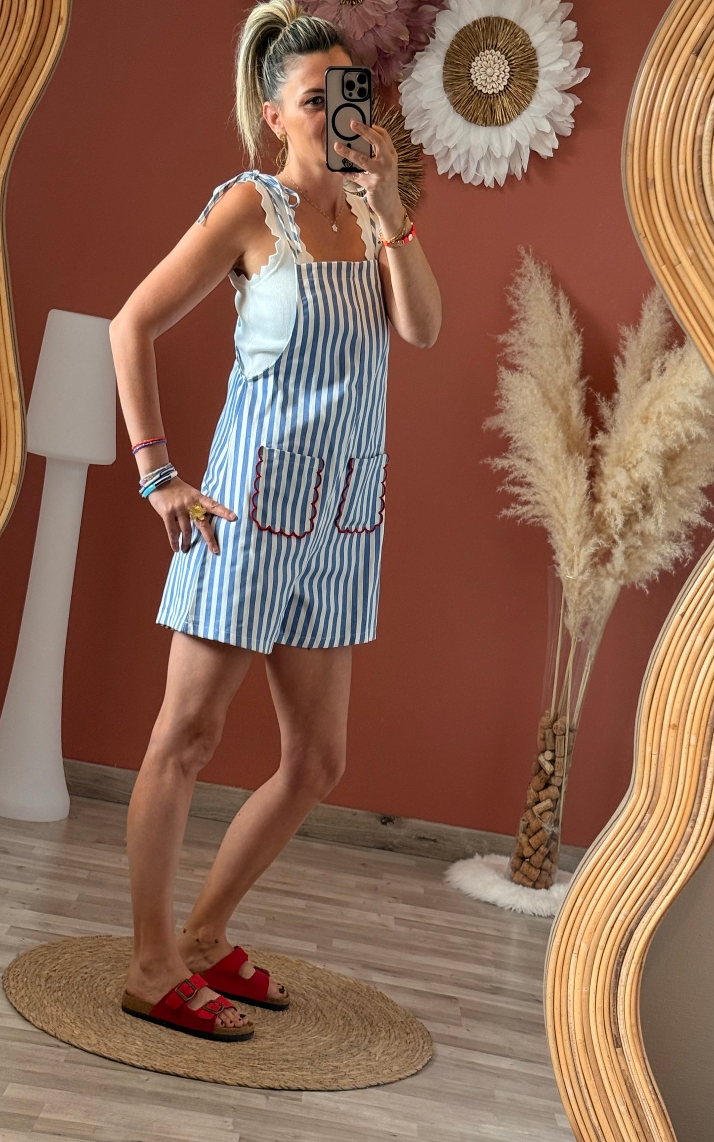 Salopette short rayée
