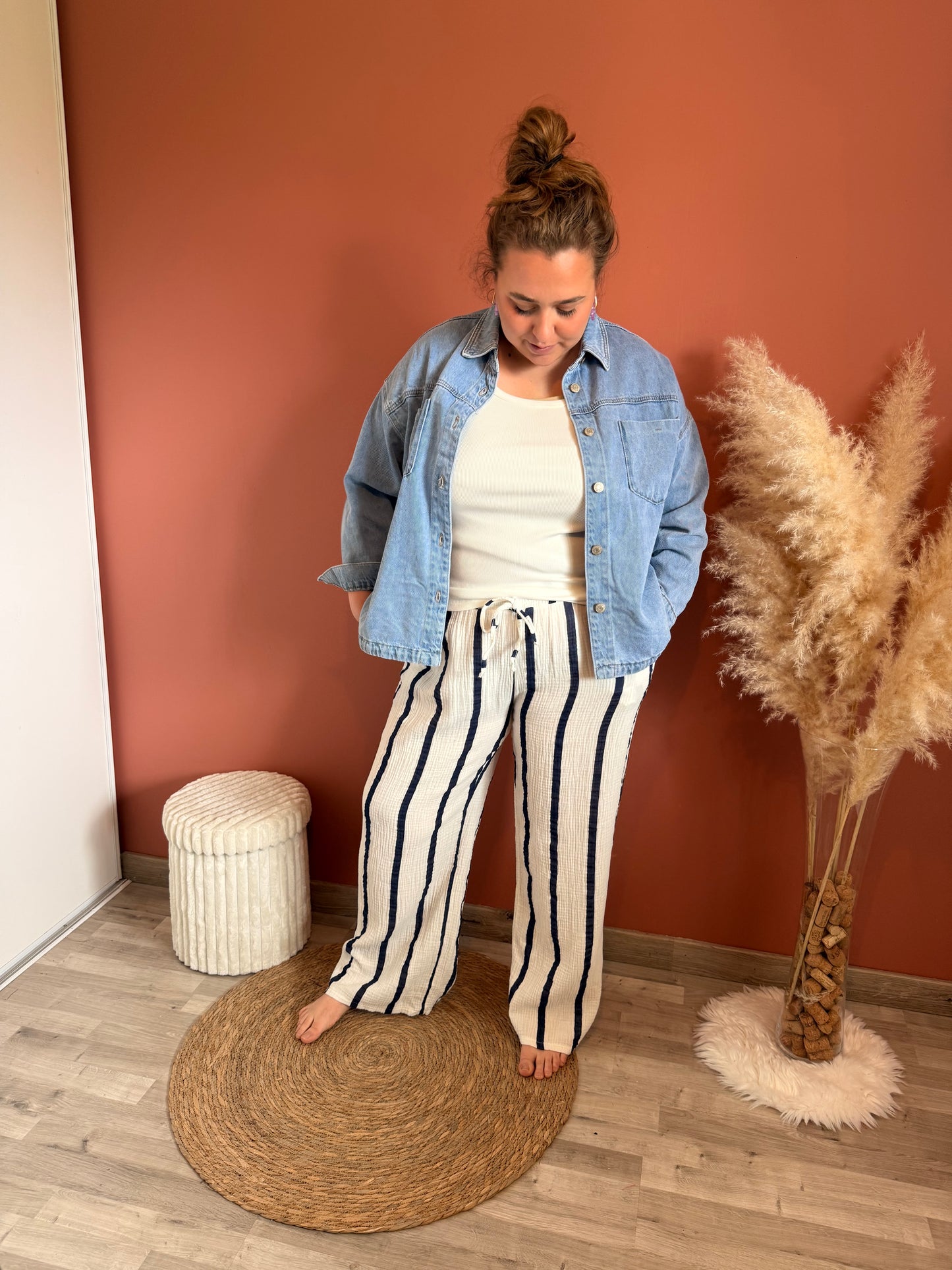 Pantalon rayé Mahé en gaz de coton