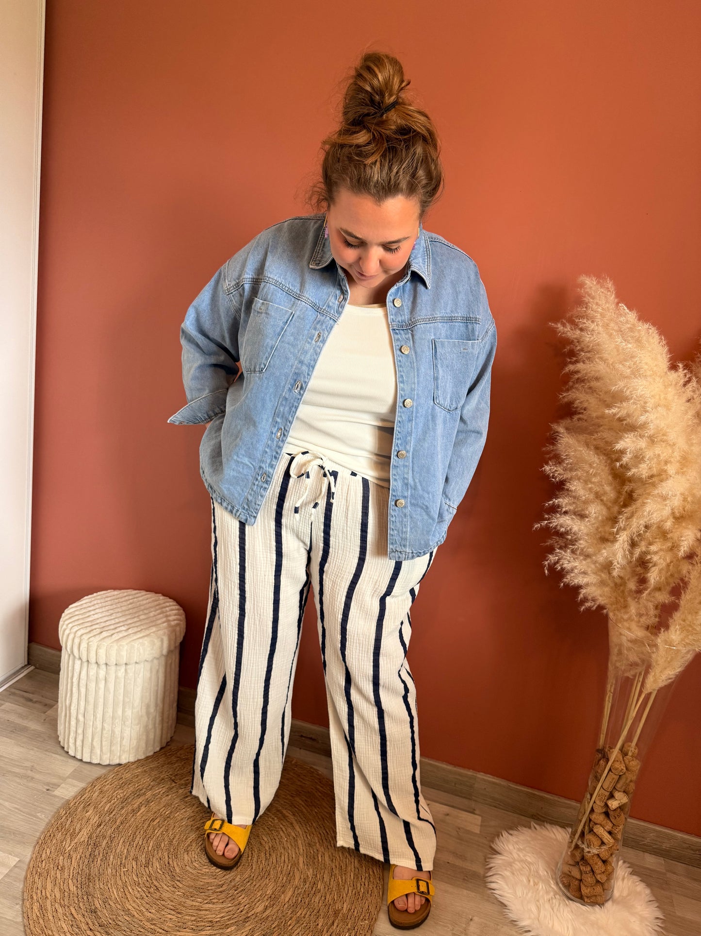 Pantalon rayé Mahé en gaz de coton