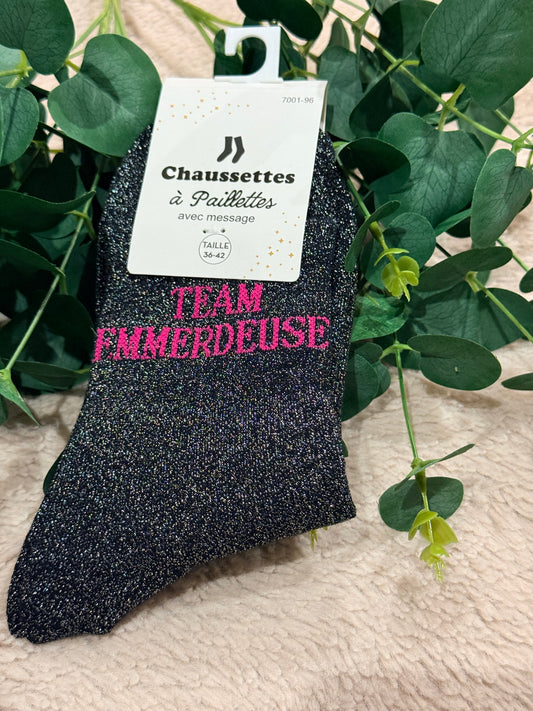 Chaussette à paillettes Team emmerdeuses 🩷