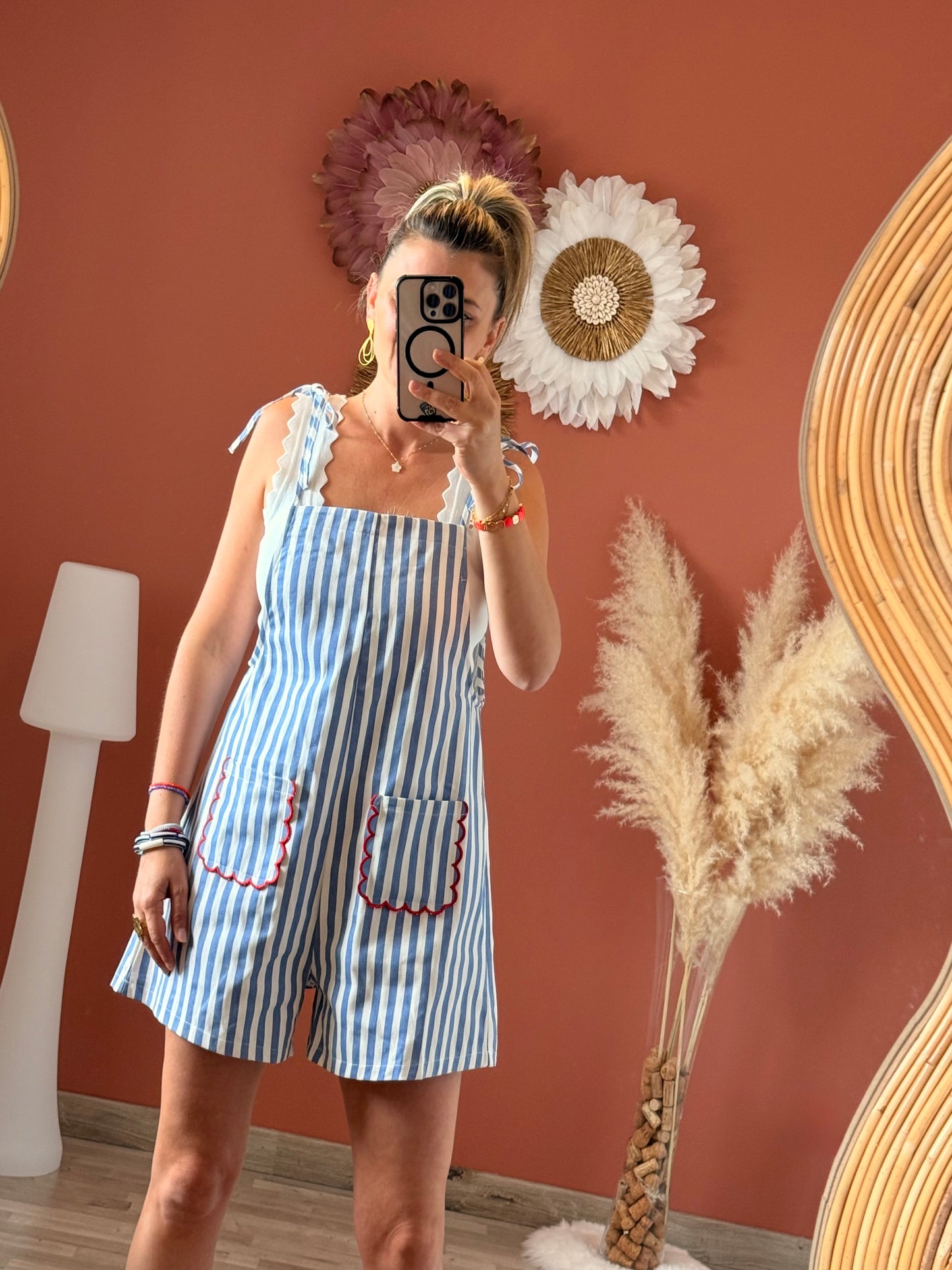 Salopette short rayée