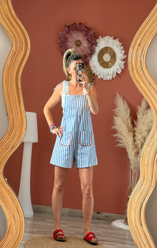 Salopette short rayée