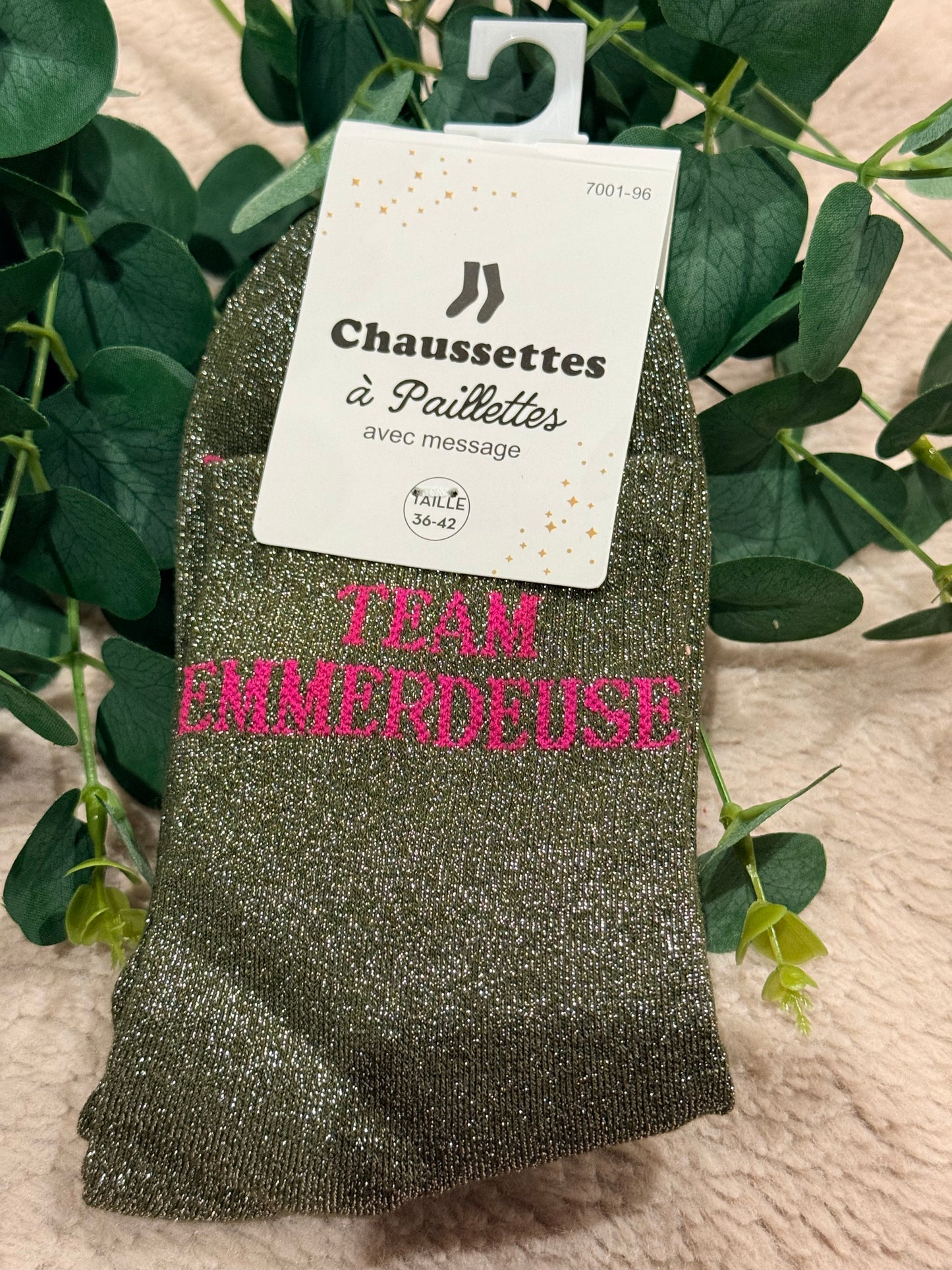 Chaussette à paillettes Team emmerdeuses 🩷