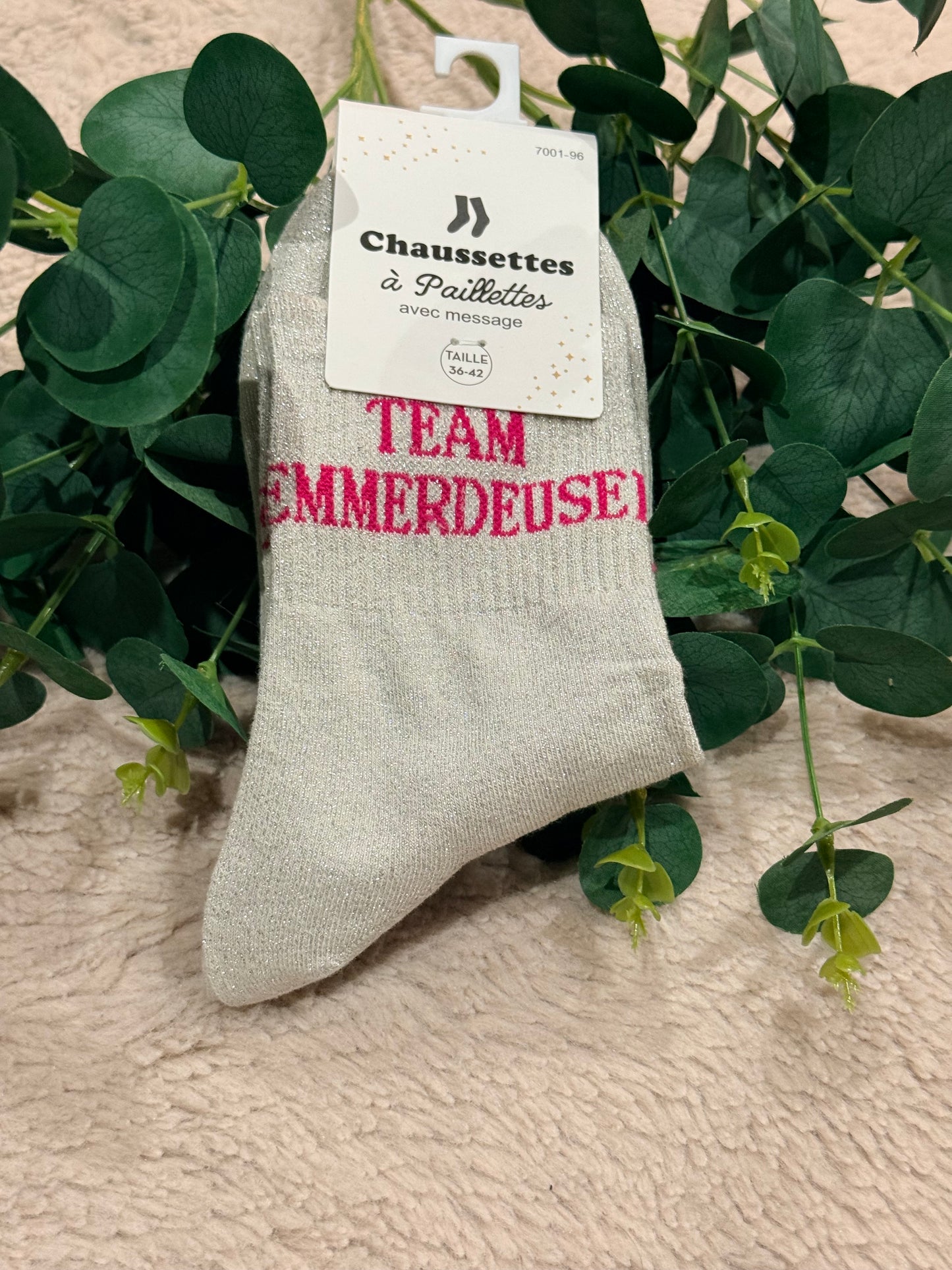 Chaussette à paillettes Team emmerdeuses 🩷