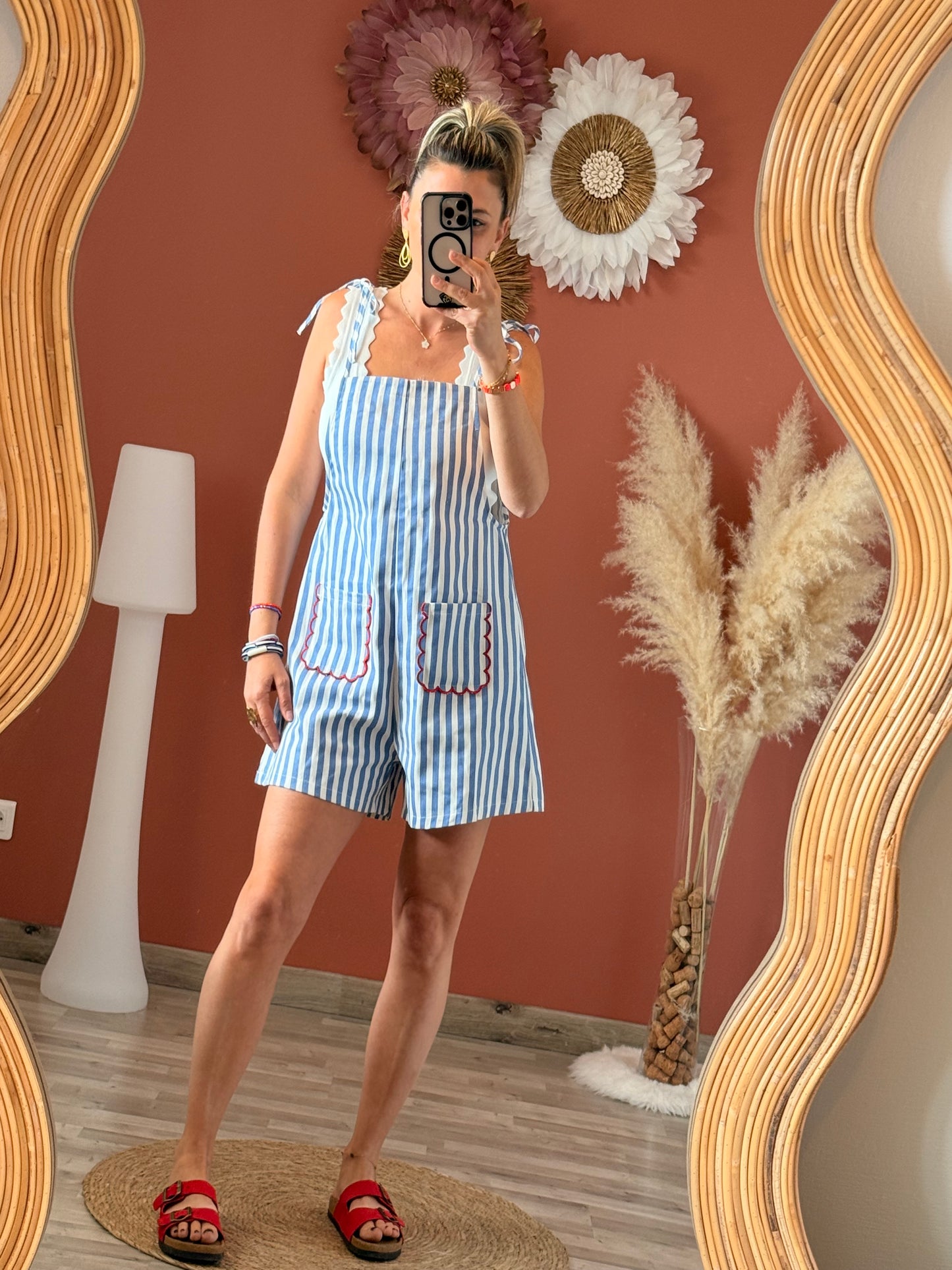 Salopette short rayée