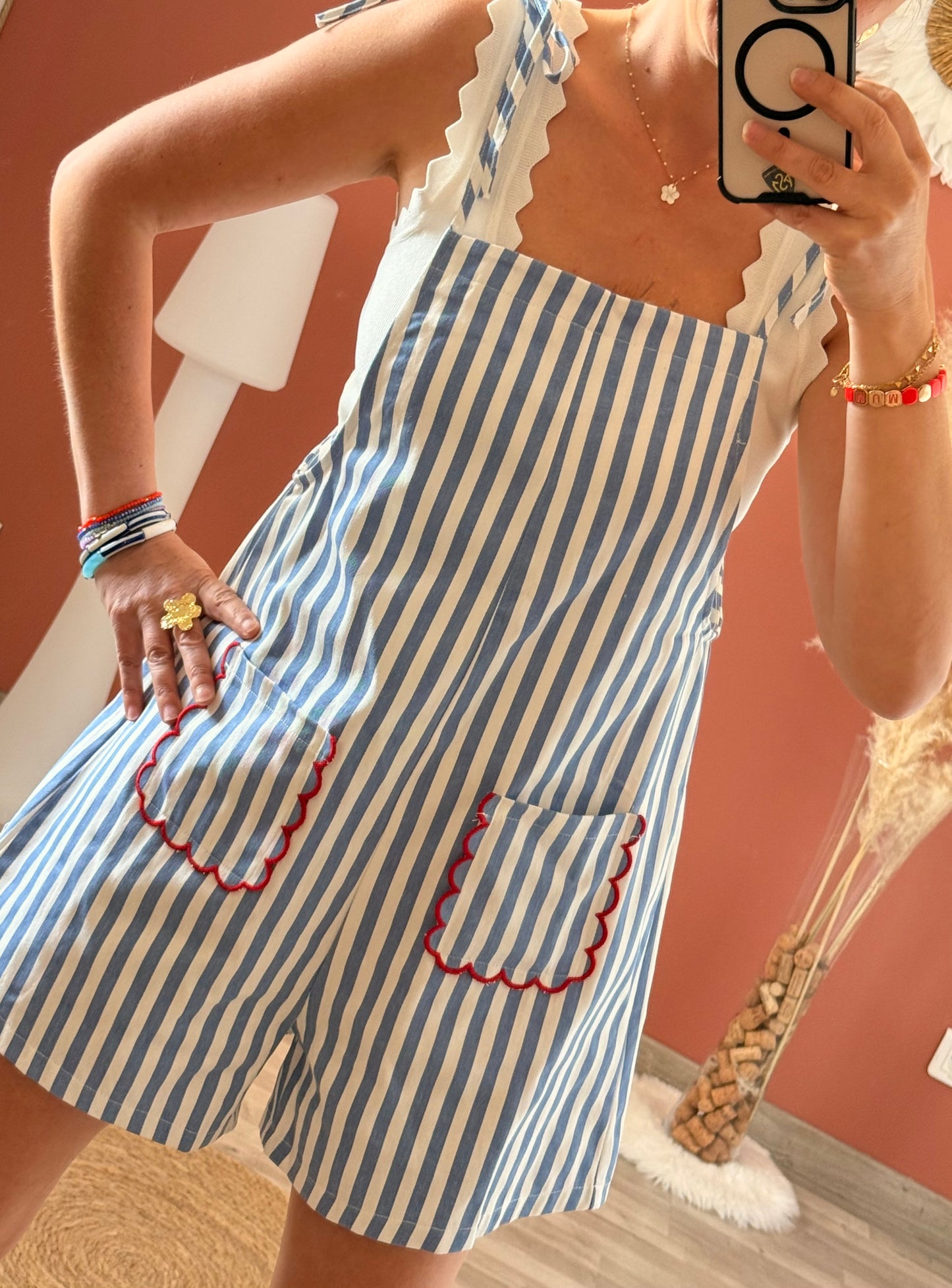 Salopette short rayée
