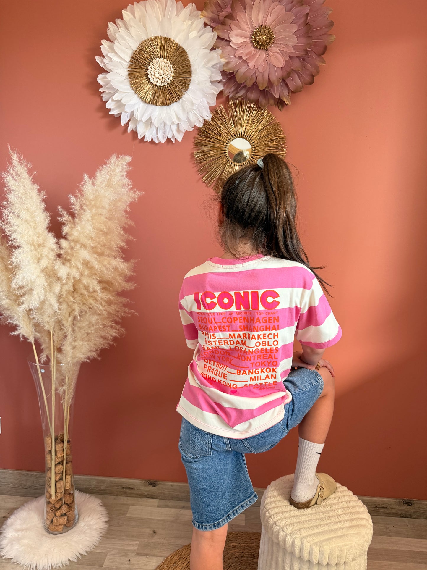 Tee shirt Iconic enfant rose rayé
