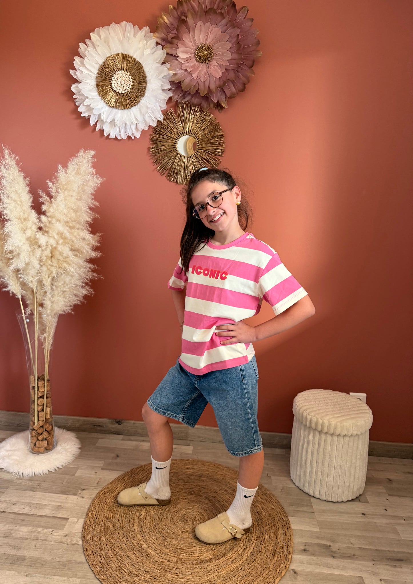 Tee shirt Iconic enfant rose rayé