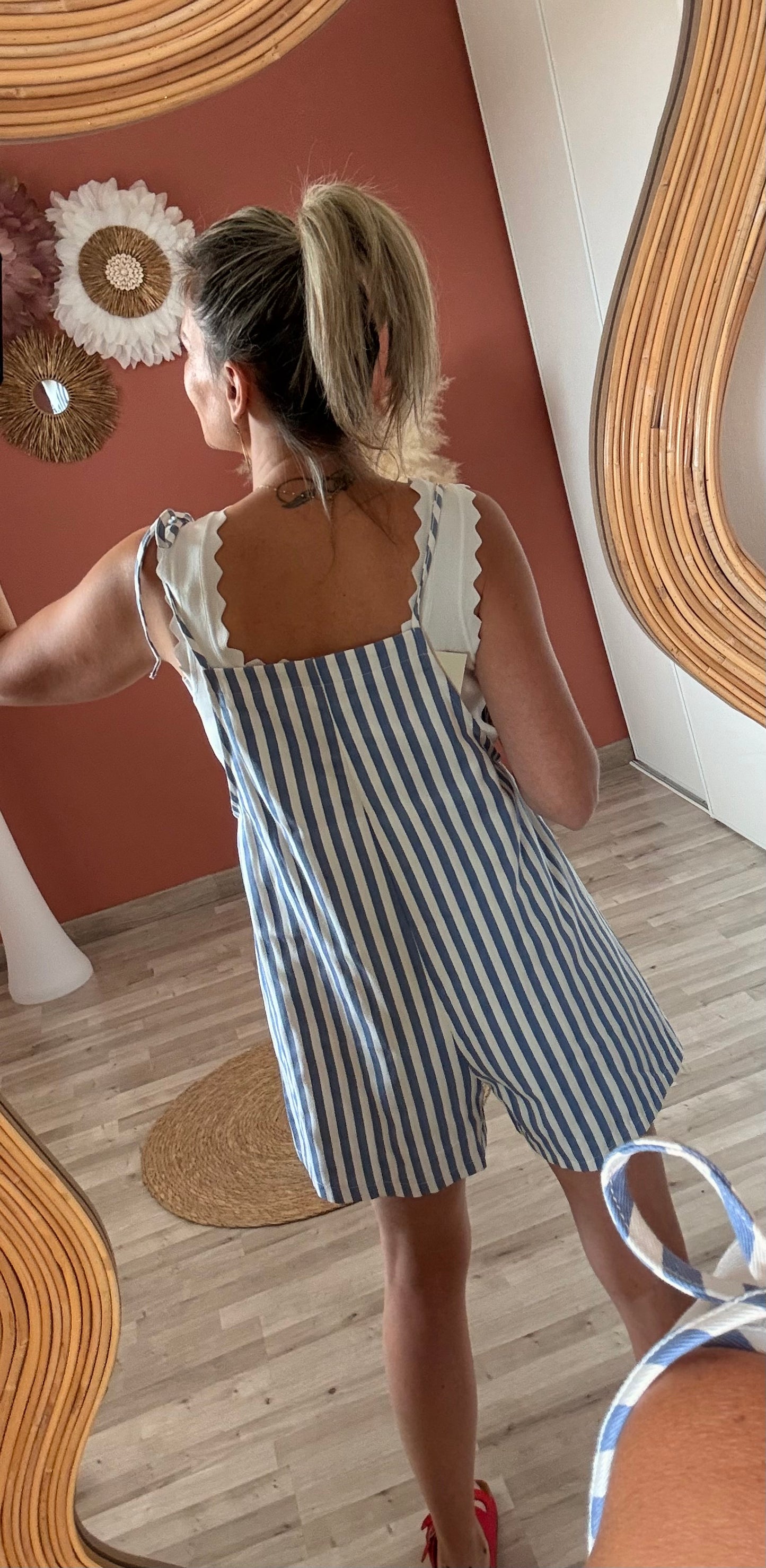 Salopette short rayée